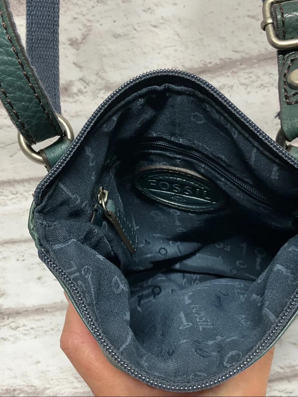Fossil Teal Green Leather Crossbody with Front Flap